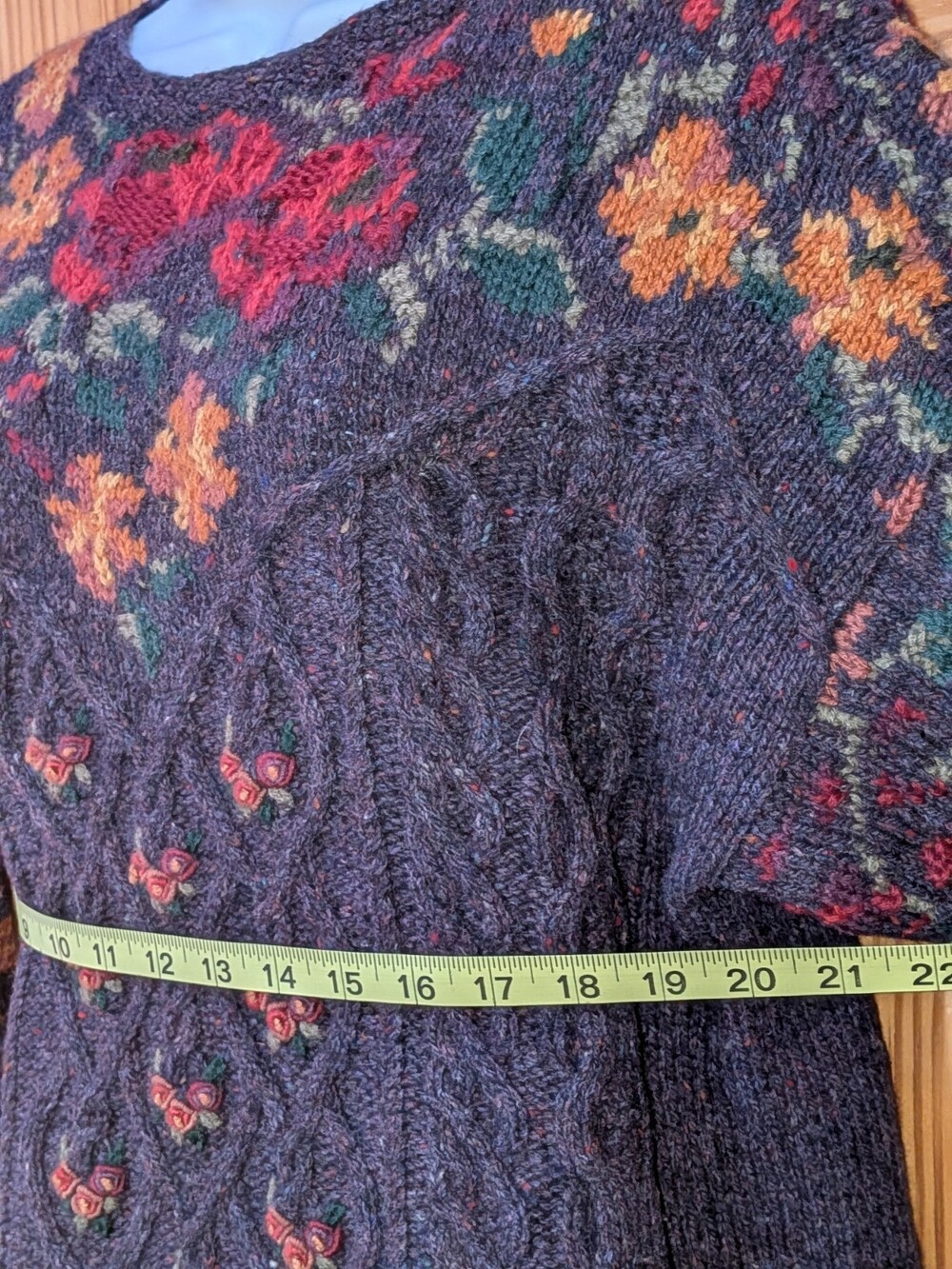 VTG 90s Laura Ashley Wool Tunic Sweater Womens S Floral Cottagecore Cable Knit - Picture 6 of 16